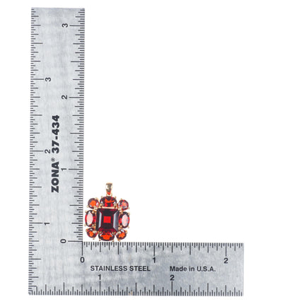 14k yellow gold garnet cluster halo pendant