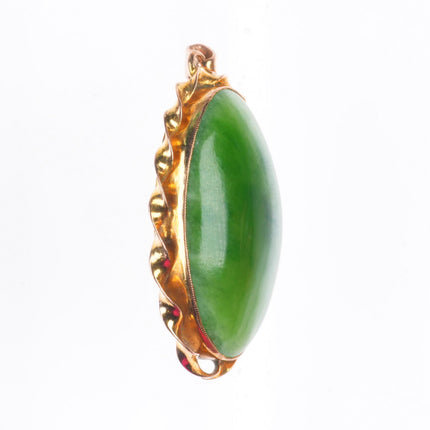 Vintage 9ct gold green jade necklace pendant with twisted rim