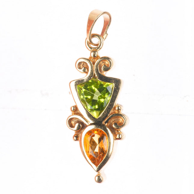 14k yellow gold citrine and peridot necklace pendant