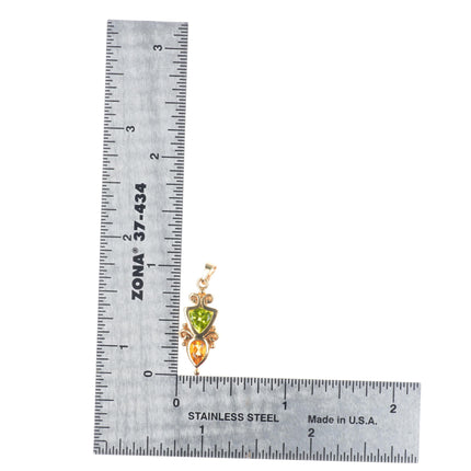 14k yellow gold citrine and peridot necklace pendant