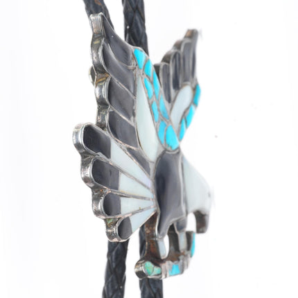 c1960 c-31 vintage Zuni sterling silver eagle bolo tie with fancy dangle tips