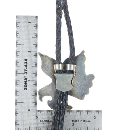 c1960 c-31 vintage Zuni sterling silver eagle bolo tie with fancy dangle tips