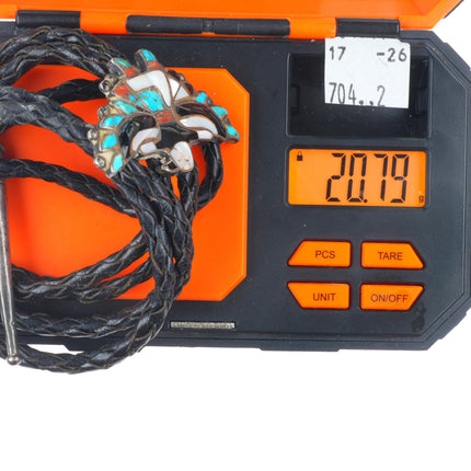 c1950 Vintage Zuni sterling silver channel inlay eagle dancer bolo tie