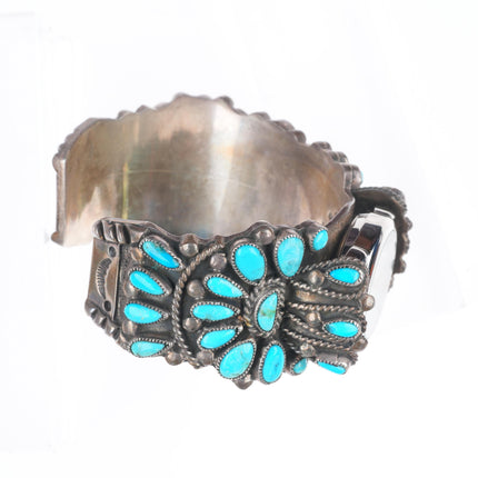 6" Valentino-Matilda Banteah Zuni vintage turquoise cluster watch cuff bracelet