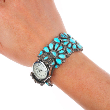 6" Valentino-Matilda Banteah Zuni vintage turquoise cluster watch cuff bracelet