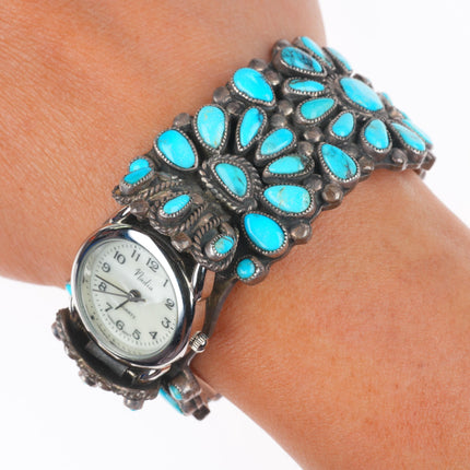 6" Valentino-Matilda Banteah Zuni vintage turquoise cluster watch cuff bracelet