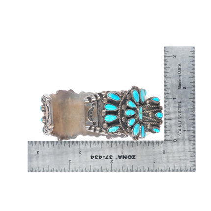 6" Valentino-Matilda Banteah Zuni vintage turquoise cluster watch cuff bracelet