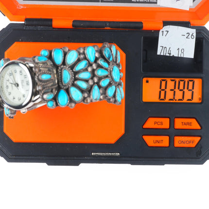 6" Valentino-Matilda Banteah Zuni vintage turquoise cluster watch cuff bracelet