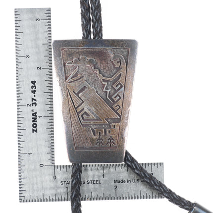 vintage Eddie Scott Jr Hopi overlay kachina face sterling silver bolo tie