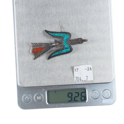 Tommy Singer Navajo sterling silver chip inlay peyote bird pendant/pin-brooch