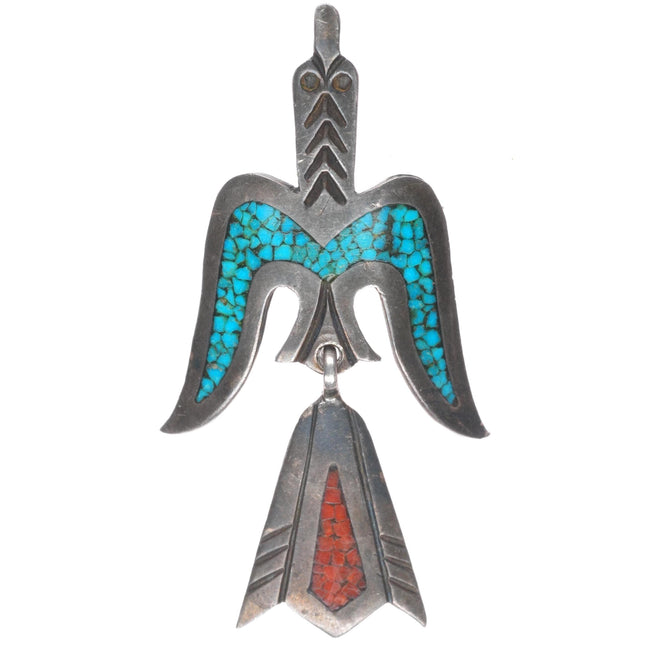 Tommy Singer Navajo sterling silver chip inlay peyote bird pendant/pin-brooch
