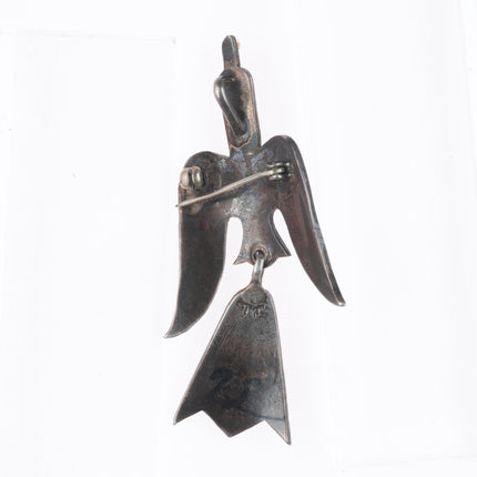 Tommy Singer Navajo sterling silver chip inlay peyote bird pendant/pin-brooch