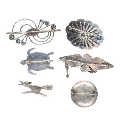 Vintage 40's-50's Navajo sterling silver/turquoise/petrified wood pin/brooch lot
