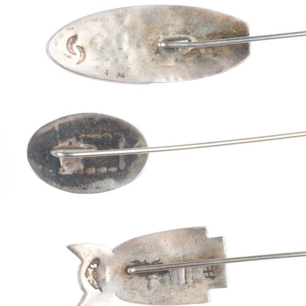 3 Vintage Hopi Overlay stickpins sterling silver various artists