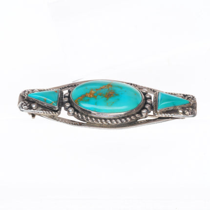 30's-40's Vintage Navajo Royston turquoise sterling silver 3 stone pin/brooch