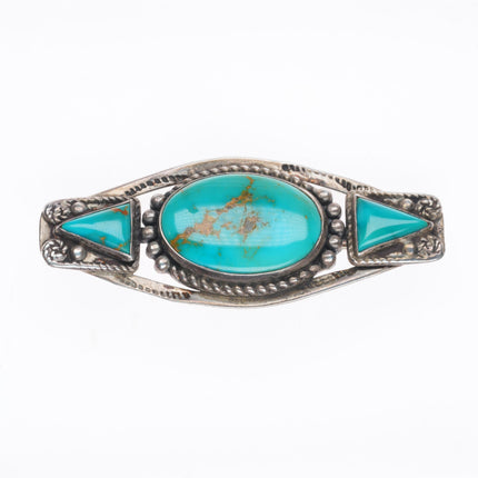 30's-40's Vintage Navajo Royston turquoise sterling silver 3 stone pin/brooch