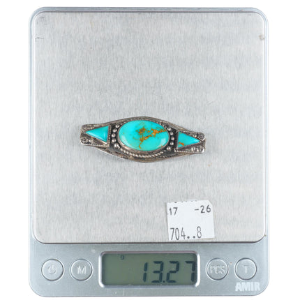 30's-40's Vintage Navajo Royston turquoise sterling silver 3 stone pin/brooch