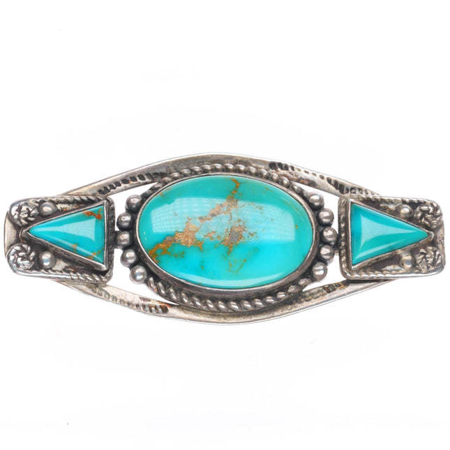 30's-40's Vintage Navajo Royston turquoise sterling silver 3 stone pin/brooch