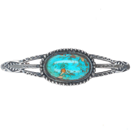 30's-40's Vintage Navajo high grade turquoise stamped sterling silver pin/brooch