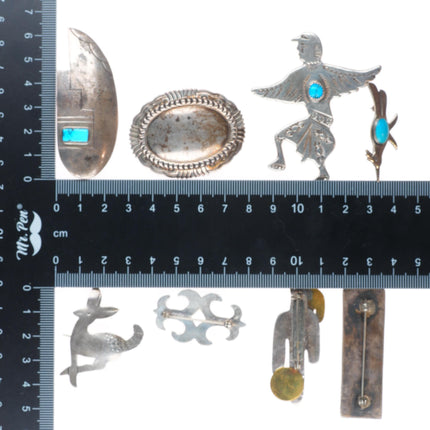 Vintage Navajo sterling silver, turquoise, figural brooch/pin lot collection