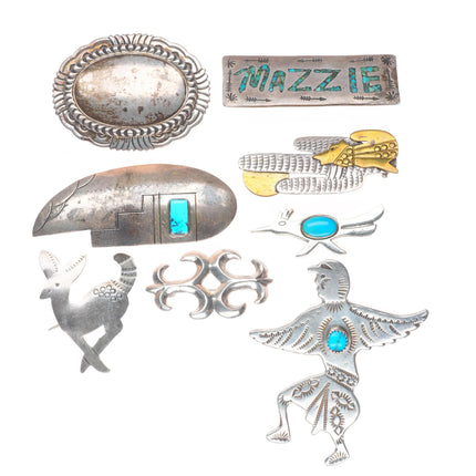 Vintage Navajo sterling silver, turquoise, figural brooch/pin lot collection