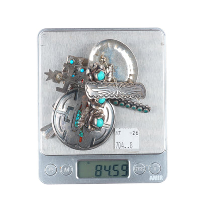 Vintage Navajo sterling silver turquoise, figural/cast brooch/pin lot collection