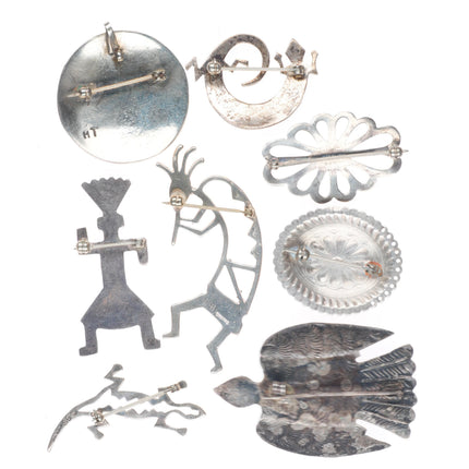 Vintage Navajo sterling silver turquoise figural/inlay brooch/pin lot collection