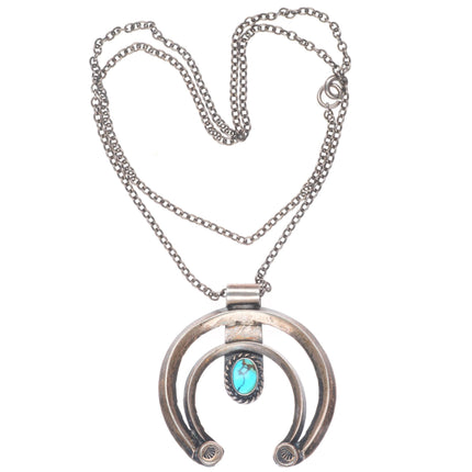 30's-40's vintage Navajo sterling silver naja pendant with nice turquoise