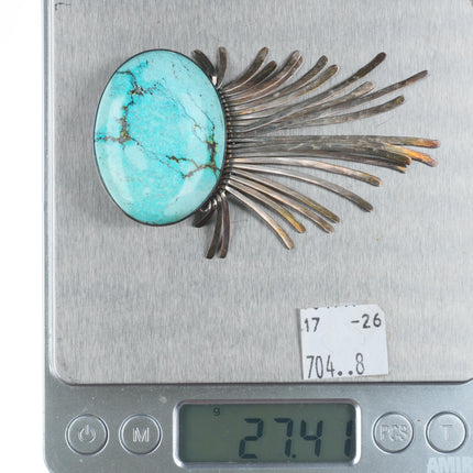 big vintage southwestern sterling silver turquoise dangly brooch/pin