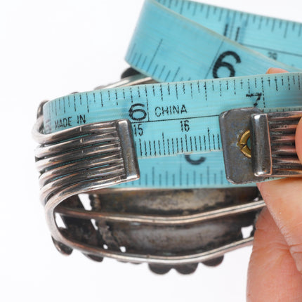 6.6" 1940's Navajo dragonfly turquoise satellite petrified wood cuff bracelet