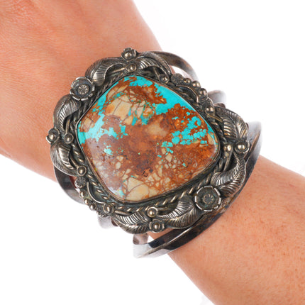 7.5" RLB Zuni-Navajo - Bien Mur vintage sterling silver turquoise cuff bracelet