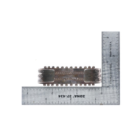 6.3" c1940 Zuni sterling silver feather stamp snake eye turquoise cuff bracelet