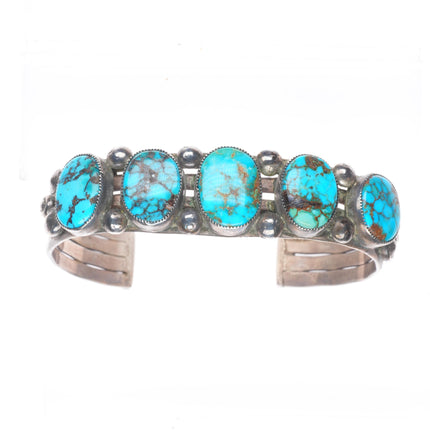 6.3" c1940 Navajo high grade turquoise row cuff bracelet sterling silver