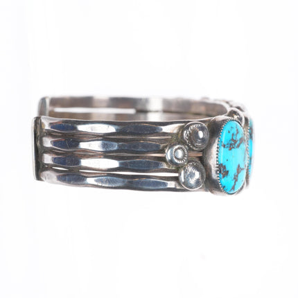 6.3" c1940 Navajo high grade turquoise row cuff bracelet sterling silver