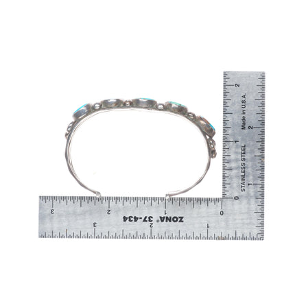 6.3" c1940 Navajo high grade turquoise row cuff bracelet sterling silver
