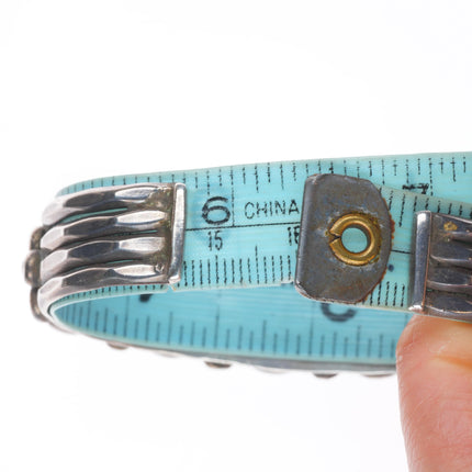 6.3" c1940 Navajo high grade turquoise row cuff bracelet sterling silver