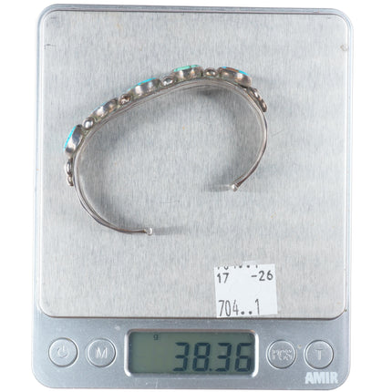 6.3" c1940 Navajo high grade turquoise row cuff bracelet sterling silver