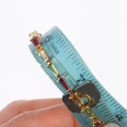 7" 14k gold gold multi-color rainbow Tourmaline gemstone link bracelet