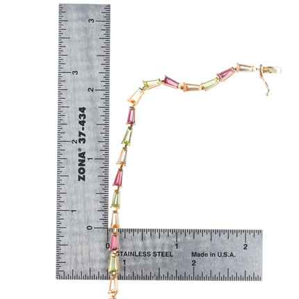 7" 14k gold gold multi-color rainbow Tourmaline gemstone link bracelet