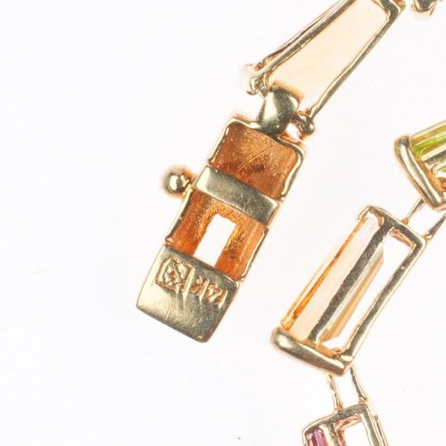7" 14k gold gold multi-color rainbow Tourmaline gemstone link bracelet
