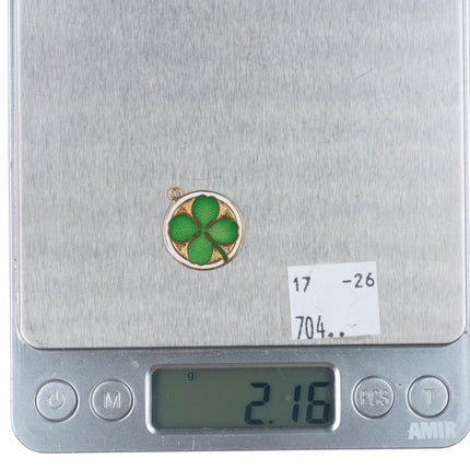 Vintage 14k gold enamel green 4 leaf clover lucky shamrock charm/pendant