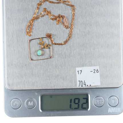 Antique 9 ct 9k gold opal/seed pearl pendant/necklace