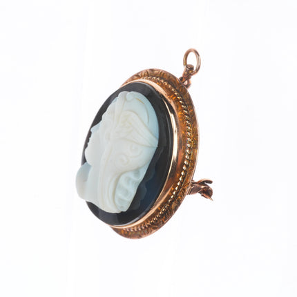 Antique 14k yellow gold hardstone cameo onyx Hermes/Mercury pendant/pin brooch