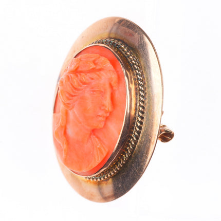Antique 10k yellow gold carved coral cameo pin/brooch