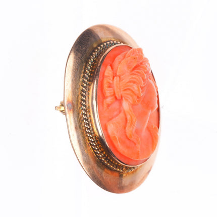 Antique 10k yellow gold carved coral cameo pin/brooch