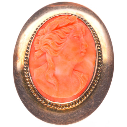 Antique 10k yellow gold carved coral cameo pin/brooch