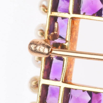 Antique 14k yellow gold amethyst/pearl pin/brooch