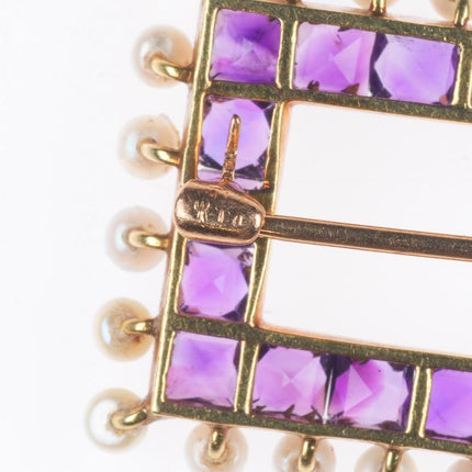Antique 14k yellow gold amethyst/pearl pin/brooch