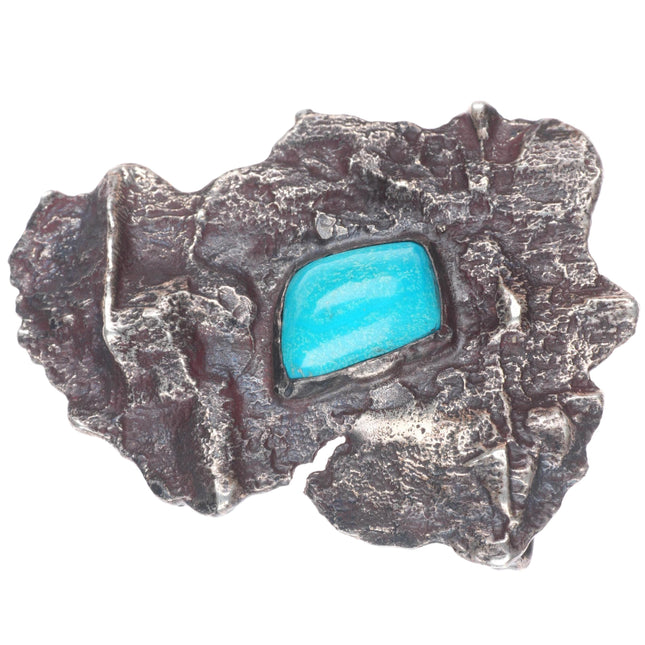 Vintage Harvey Kelley Brutalist southwest sterling silver turquoise belt buckle