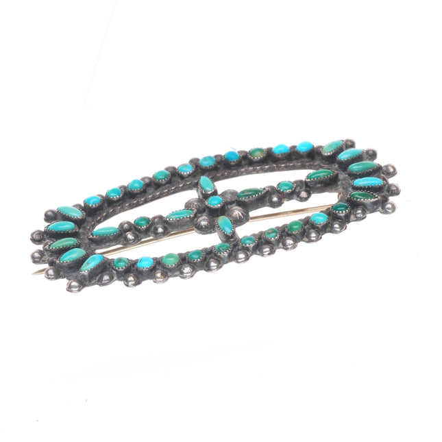30's-40's Vintage Zuni sterling silver petit point turquoise pin/brooch